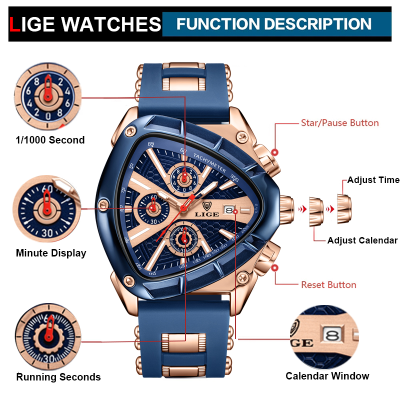 LIGE Watch Men Luxury Brand Bu - Watch Triangle Luxury review and price