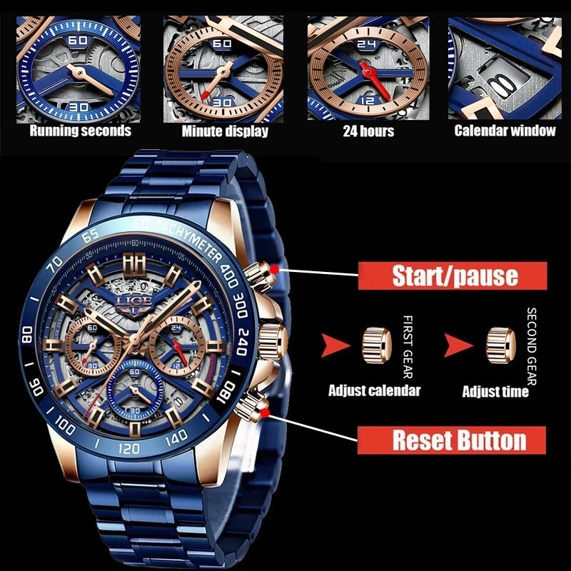 LIGE 2024 New Men Watch Top Br - Luxury Watch Low Price review and price
