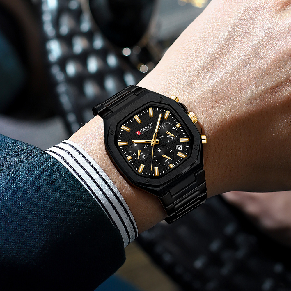 CURREN Luxury Square Chrono Wa - Luxury Watch Black review and price