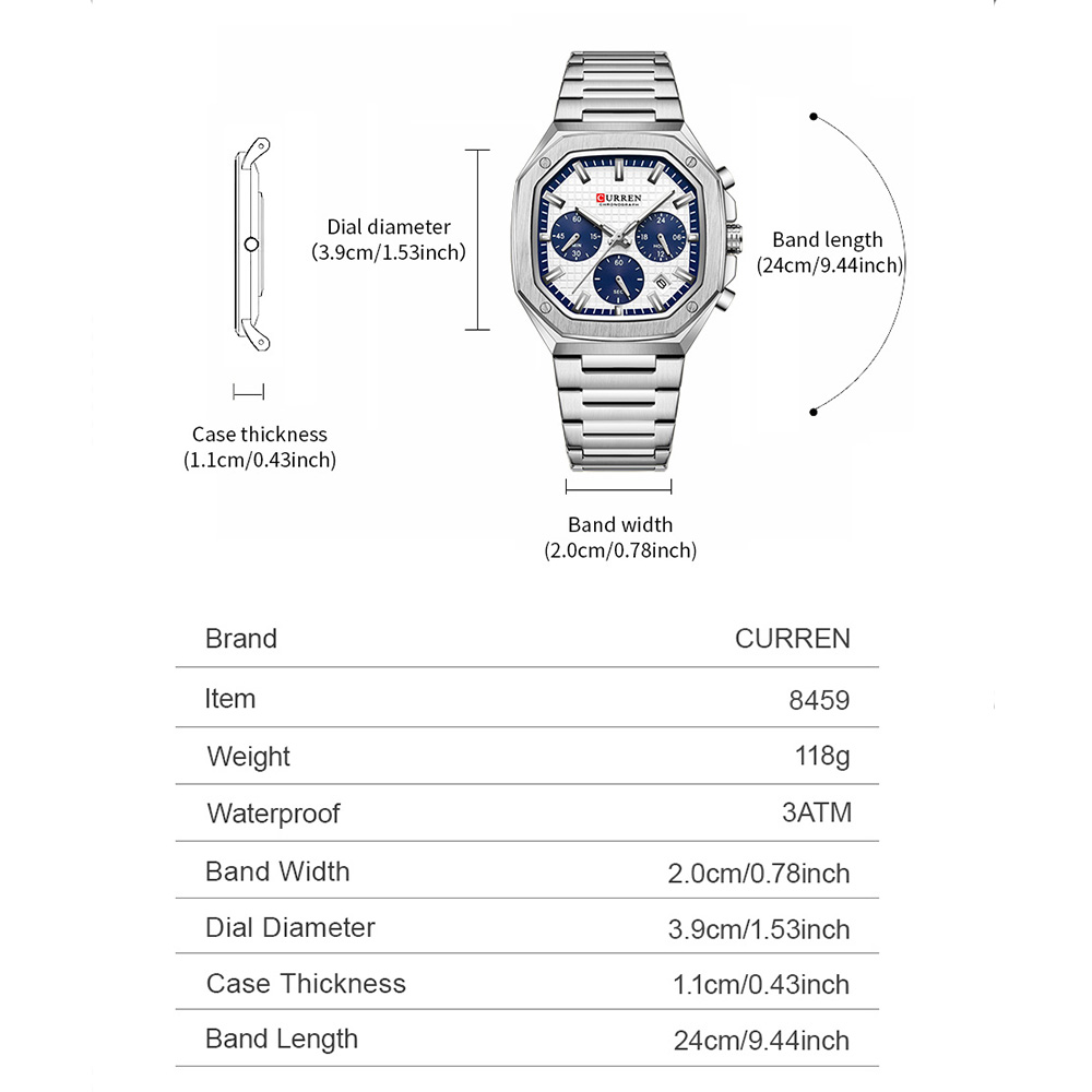 CURREN Luxury Square Chrono Wa - Luxury Watch Black review and price
